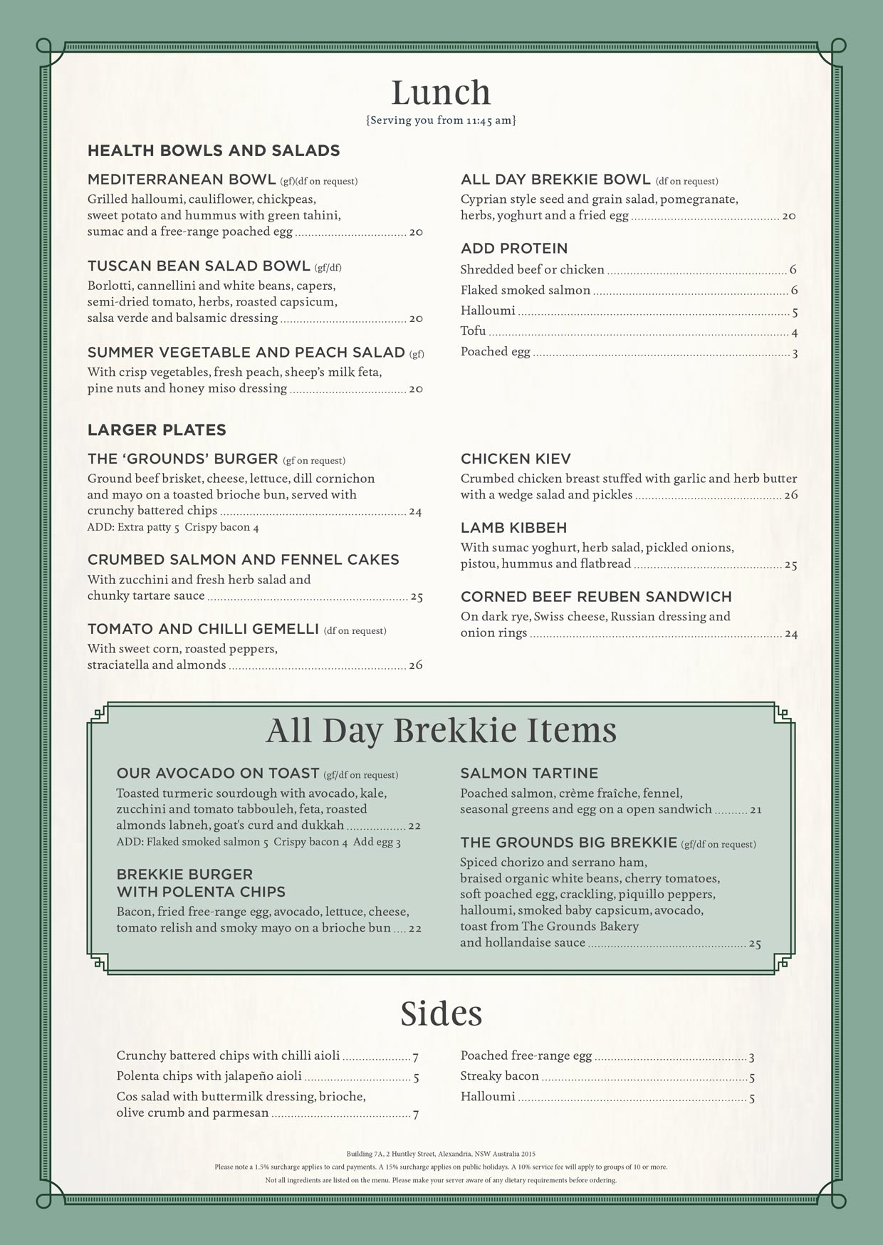 The Cafe Menu - Breakfast & Lunch | The Grounds of Alexandria