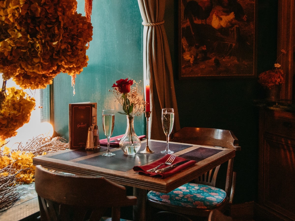Date Night table setting with rose & candle at The Grounds of the City